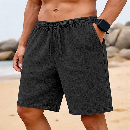 Herren Shorts Sommershorts Freizeitshorts Acid Wash Shorts Tasche Elastischer Bund Gewaschen Komfort Atmungsaktiv Über dem Knie Lässig Outdoor Strand Urlaub Mode Schwarz Grün Dehnbar Image