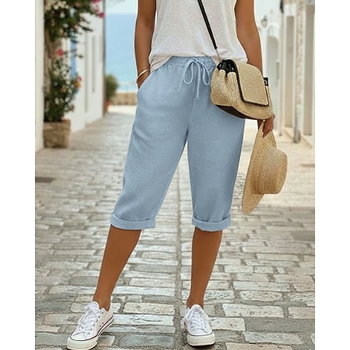 Damen Chinos Schnitt Urlaub Streetwear Lässig Knielang Mittlere Taillenlinie Einfach Kordelzug Tasche Bequem Atmungsaktiv Unelastisch Täglich Outdoor Straße Hellgrau Dunkelgrau Dunkelrot Rot orange Image