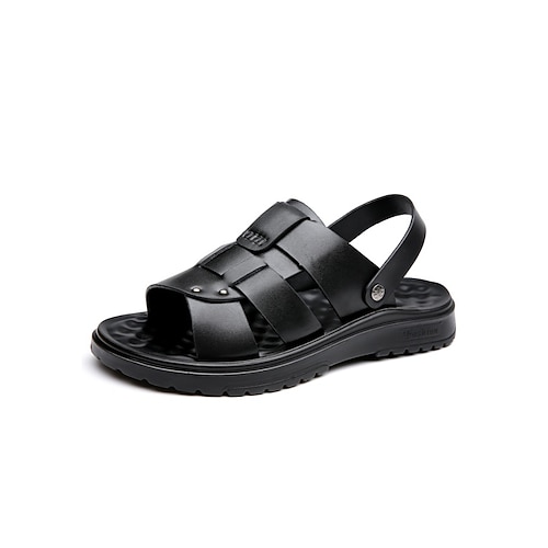 Herren-Sandalen aus Kunstleder, schwarz, zum Hineinschlüpfen, bequeme Passform, ideal für Urlaub und Kreuzfahrten Image