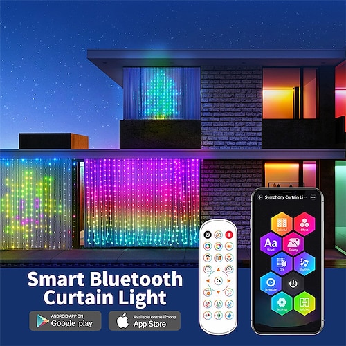 IP44 wasserdichte, intelligente, programmierbare Lichterkette mit RGB-Farbwechsel und individuell anpassbarem Text Muster, LED-Lichterketten mit Fernbedienung, Bluetooth-App und Magic-Dot-Steuerung Image