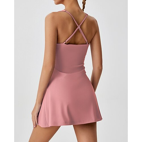 Damen Einfarbig Petit Tennis Dress Tenniskleid mit Shorts Sportkleid Ärmellos Elastisch Schweißableitend Atmungsaktiv Tennis Laufen Fitness Platz Kleid Schwarz Rosa Blau Tennisbekleidung Image