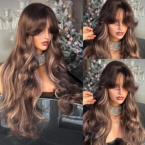 Echthaar 5x5 Verschluss 13x4 Spitzenfront Perücke Mittelscheitel Brasilianisches Haar Gewellt Blond Braun Mehrfarbig Perücke 150% 180% Haardichte mit Babyhaaren Ombre-Haar Hervorgehobenes Image