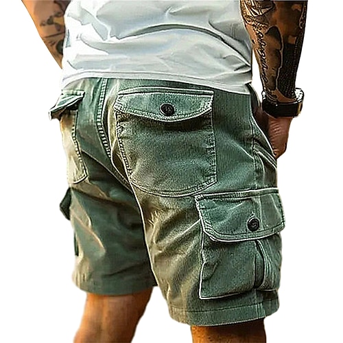 Herren Cargohose Cargohosen Cargo-Shorts Shorts Freizeitshorts Cordshorts Tasche Strukturiert Einfarbig Einfach Komfort Knielang Lässig Outdoor Streetwear Mode Streetwear Blau Schwarz Unelastisch Image