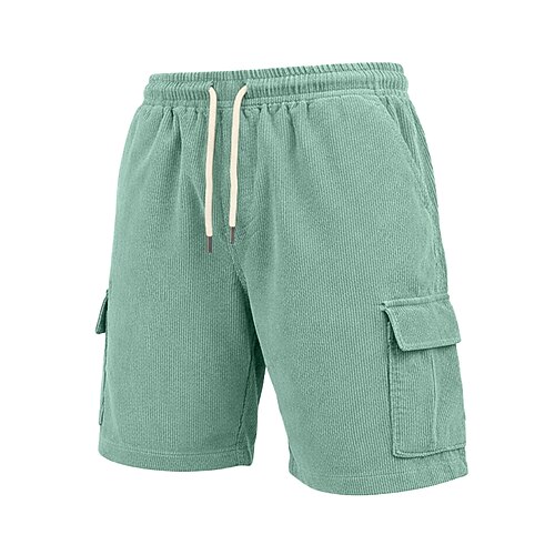 Herren Shorts Freizeitshorts Cordshorts Shorts mit Struktur Tasche Elastischer Bund Einfach Einheitliche Farbe Komfort Atmungsaktiv Über dem Knie Lässig Outdoor Strand Urlaub Mode Blau Schwarz Image