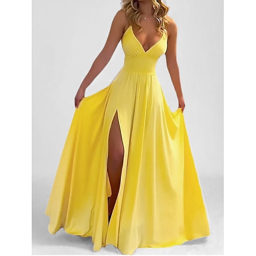 Damen Maxikleid Abschlussballkleid Partykleid Cocktailkleid Unterkleid Mode Sexy Modern Outdoor Urlaub Party Normale Passform Einfach Ärmellos V Ausschnitt Schwarz Weiß Gelb Rosa Sommer Frühling Image