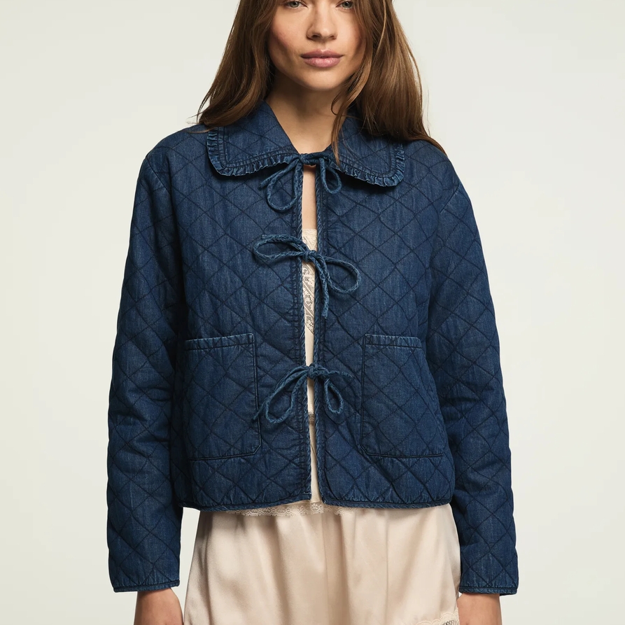 Lucky Brand Quilted Peter Pan Collar Jacket - Women's Clothing Outerwear Jackets Coats in Navy, Size M