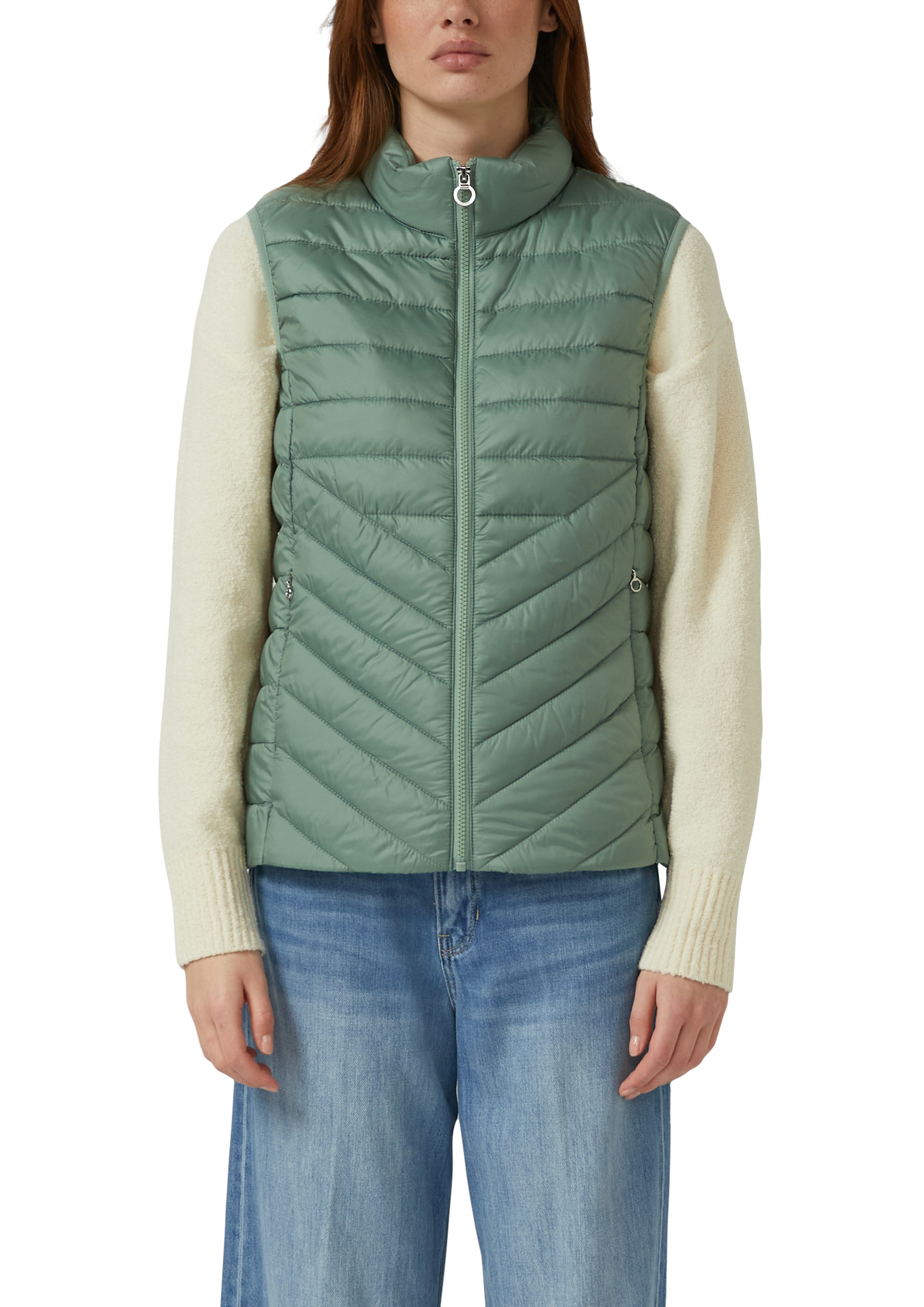 Steppweste S.OLIVER, Damen, Gr. 40, sage grün, Steppware, Obermaterial: 100% Polyester, regular fit taillenbedeckt, Rundhals, Westen Steppweste, mit Stehkragen