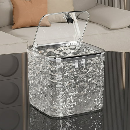 Vxdvou Water Ripples Desktop Trash Can Transparent Plastic Waste Bin Pop-Up Lid Trash Bin Multifunctional Desk Organizer Lightweight Compact Trash Can 15x15x8.5cm Durable Waste Bin