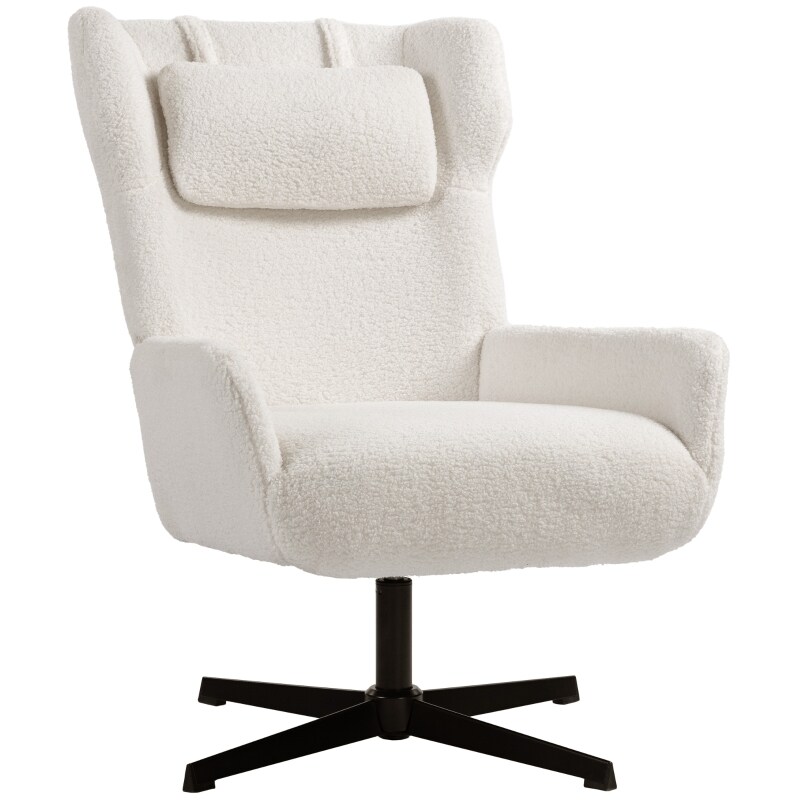 MODFU Drehsessel Loungesessel Polstersessel 87x74x102 cm Cremeweiß mit 360 Grad Drehfuß Sherpa Fleece Bezug Metallrahmen ergonomisch Image