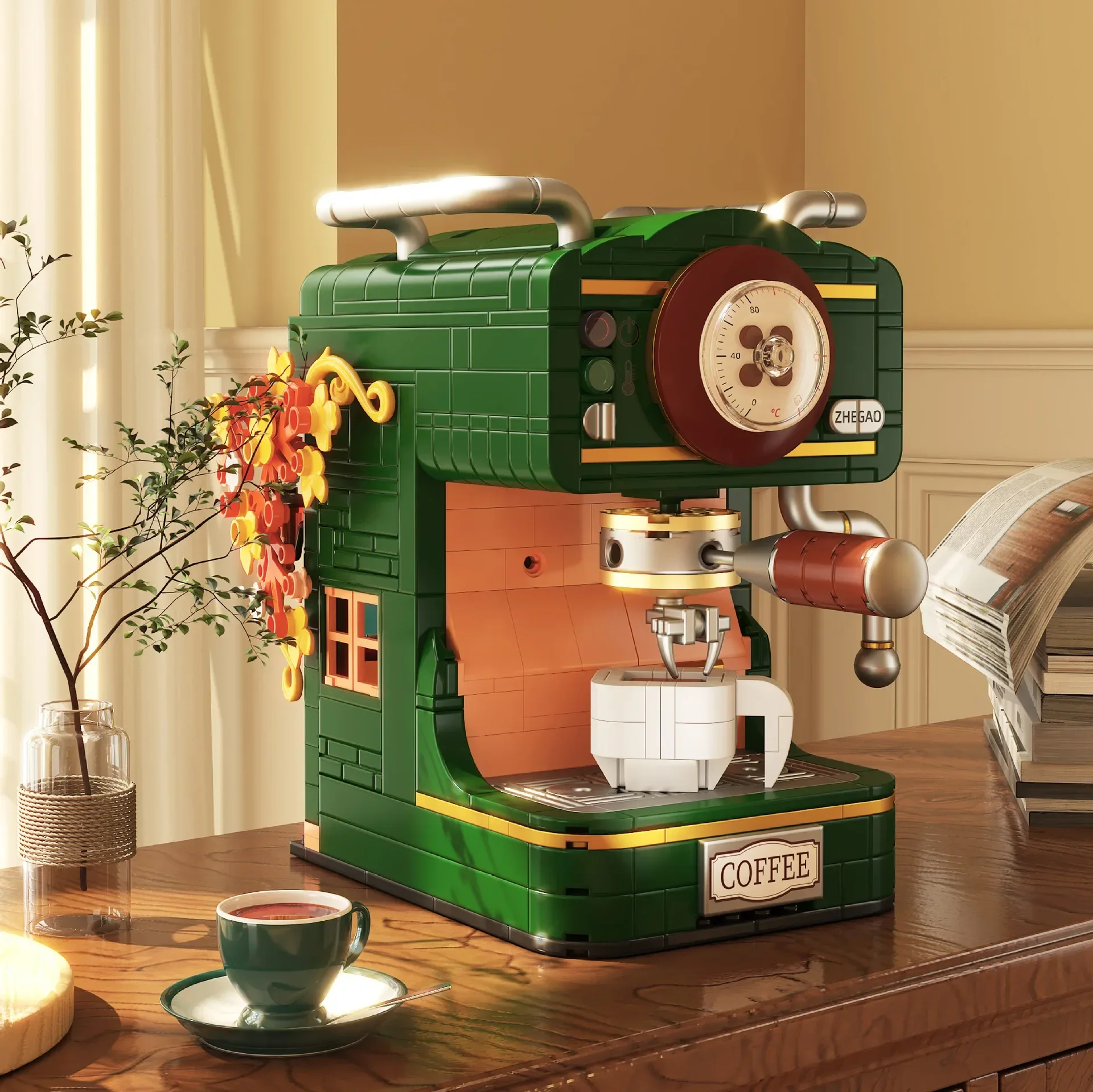 Retro telephone projector coffee machine block model puzzle assembly toys, suitable for boys and girls gifts, home decoration