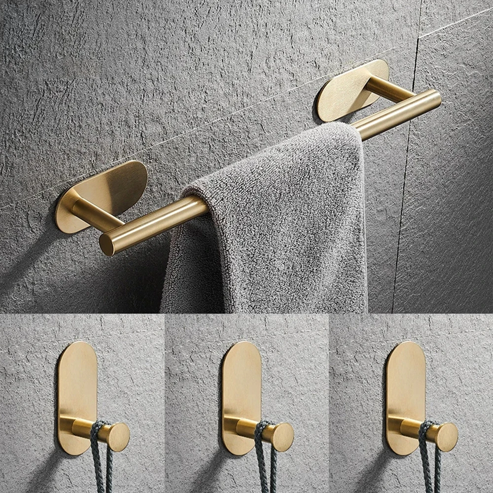 Porte-serviettes mural en acier inoxydable sans adhésif, crochet simple, ensemble de suspension pour salle de bain, porte-serviettes de bain, quincaillerie de salle de bain E2