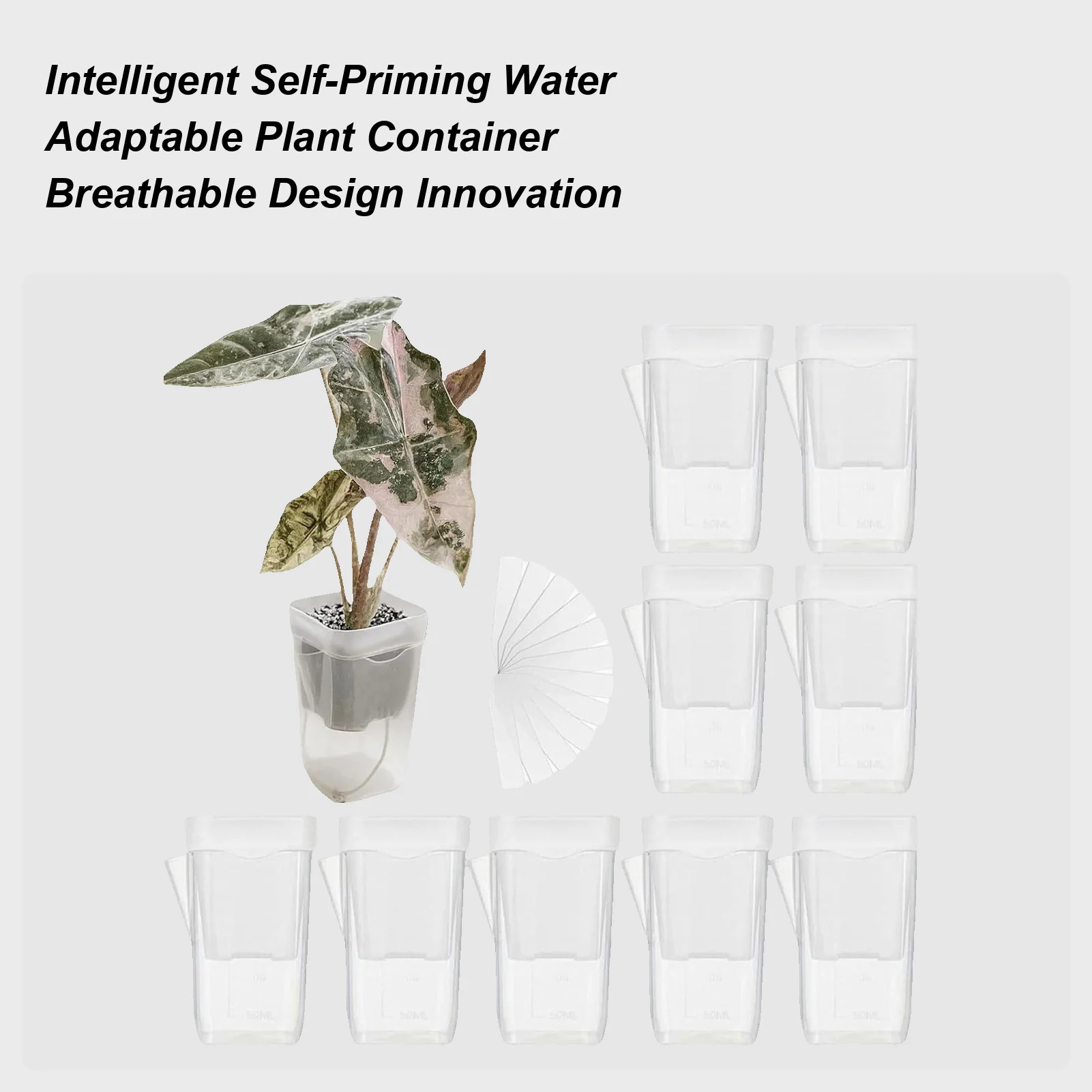 Selbstbewässerungstopf, doppelstöckiger, selbstsaugender, fauler Blumentopf aus Kunststoff, transparent, mit Loch, für Zuhause, Garten, Töpfe, Zubehör Image