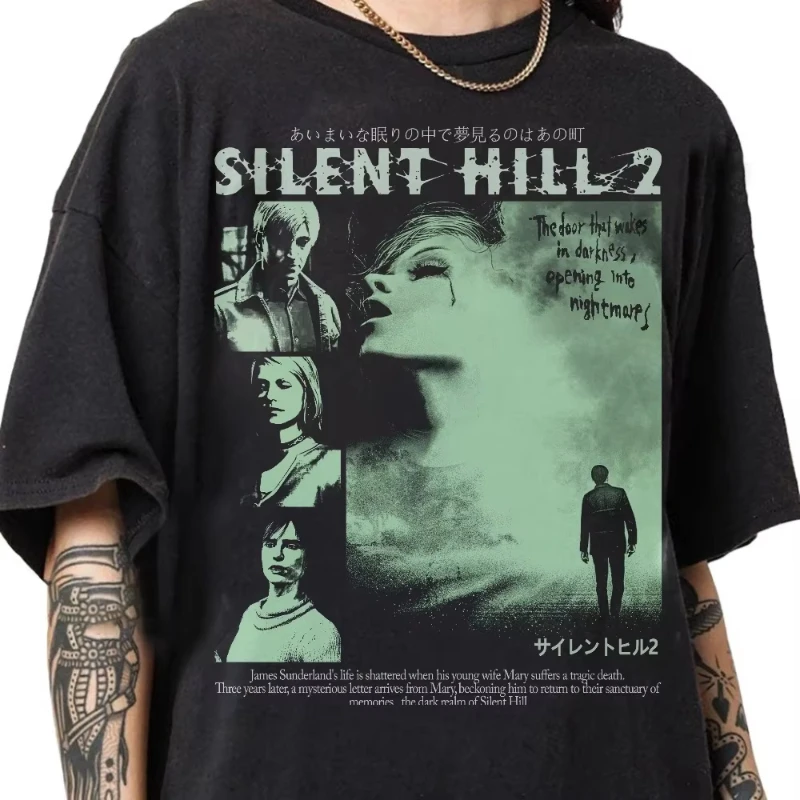 Retro 90er Jahre James Sunderland Retro Silent Mountain T-Shirt Modetrend Kurzarm Hip Hop Want Retro-Stil Locker und vielseitig