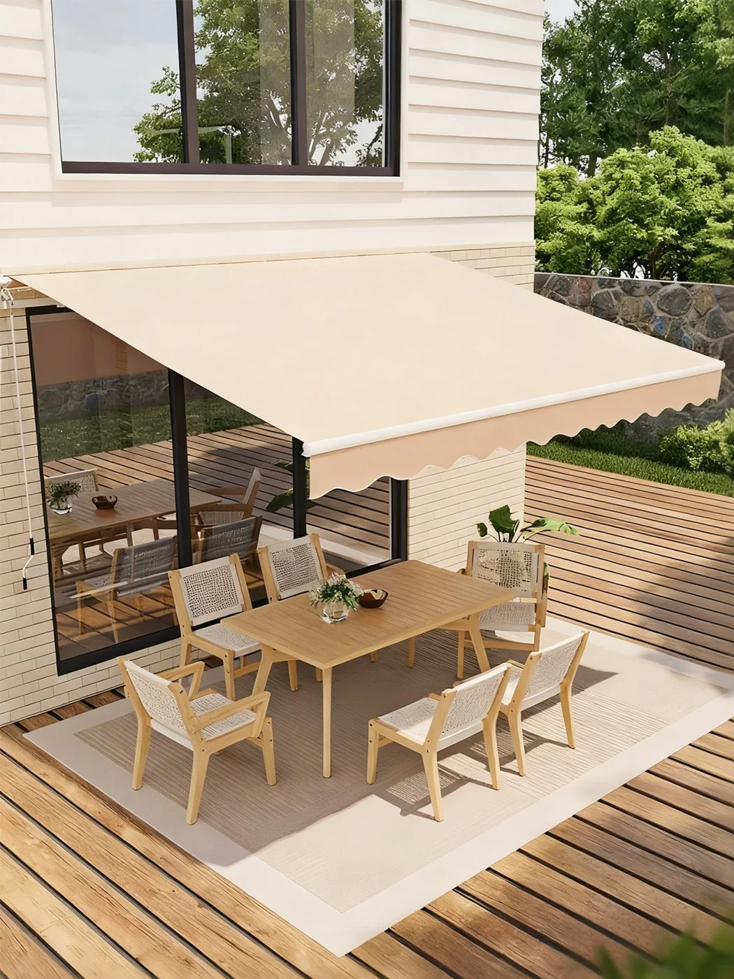 3x2,5m Ausziehbare Terrassenmarkise, Manuelle Kurbel-Sonnenschutzmarkise mit Wasserdichtem UV50+ Stoff & Aluminiumrahmen für Balkon Garten Outdoor Image