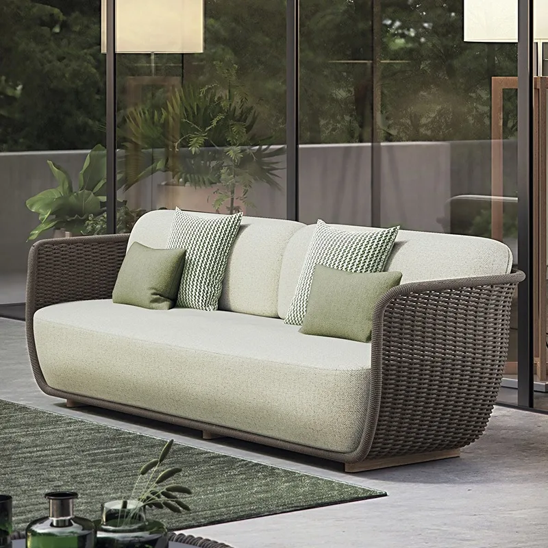 Outdoor-Rattansofa für Villa, Garten, Innenhof, Terrasse, im nordischen, modernen, minimalistischen Stil