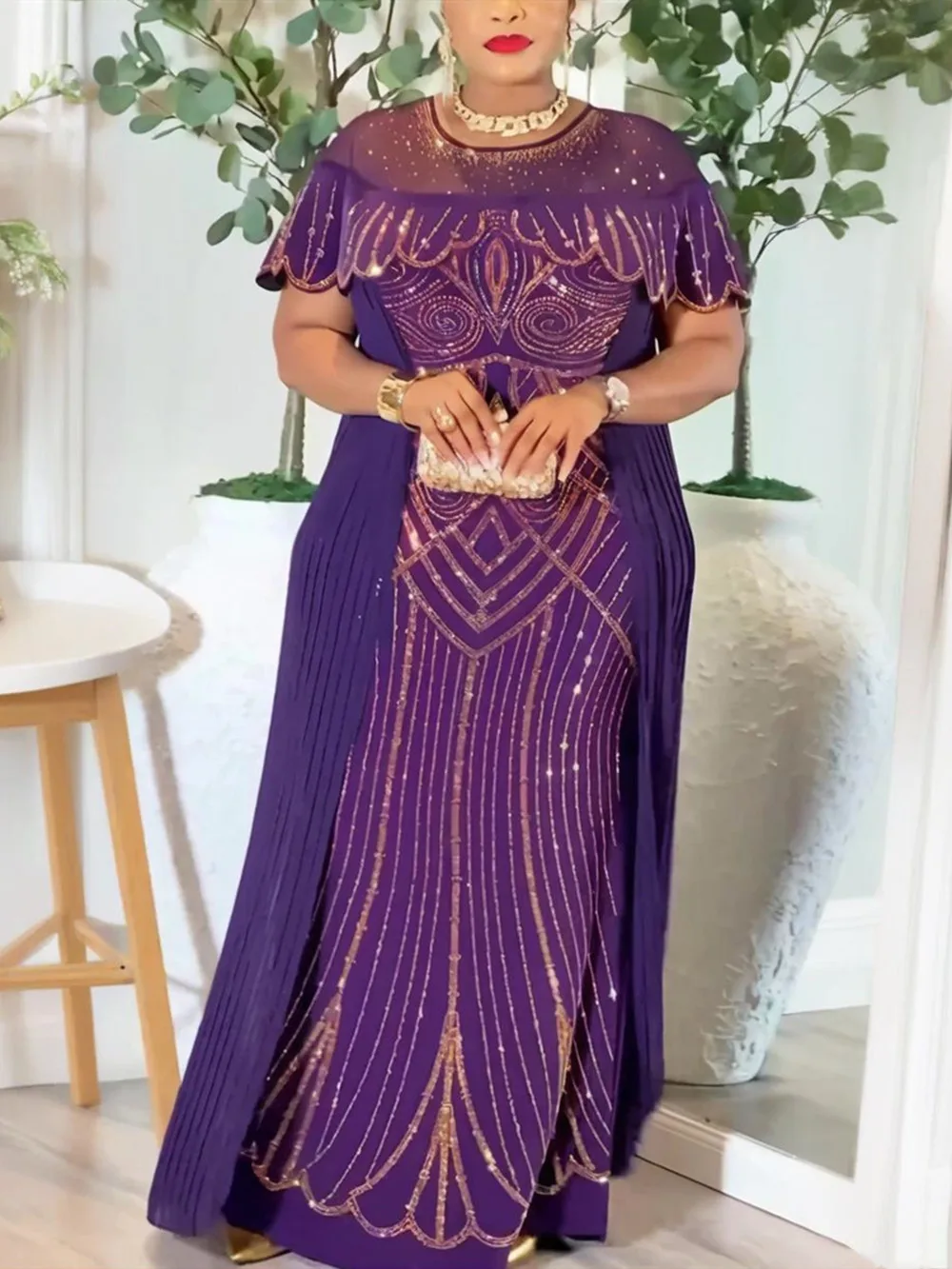 Übergröße Afrikanische Partykleider für Damen Dashiki Diamant-Plissiertes Langes Kleid Elegant 2026 Muslimische Hochzeits-Abendkleider Image