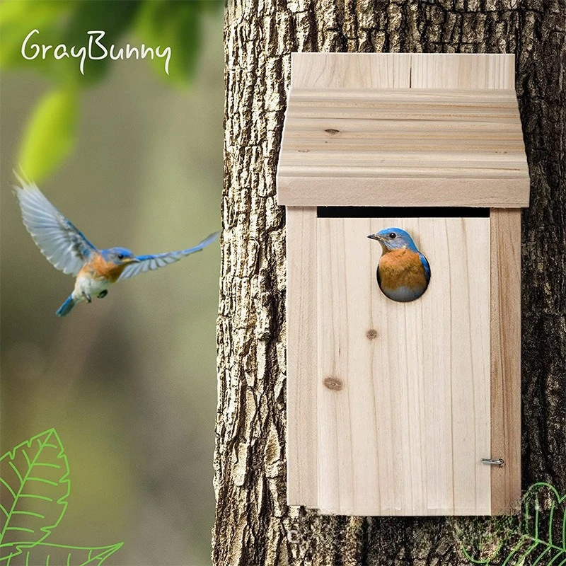 Outdoor-Vogelhaus aus Holz, Natürliche Holz-Vogelzuchtbox, Gartendekoration, Spielzeug und Geschenke für Kinder zur Vogelbeobachtung Image