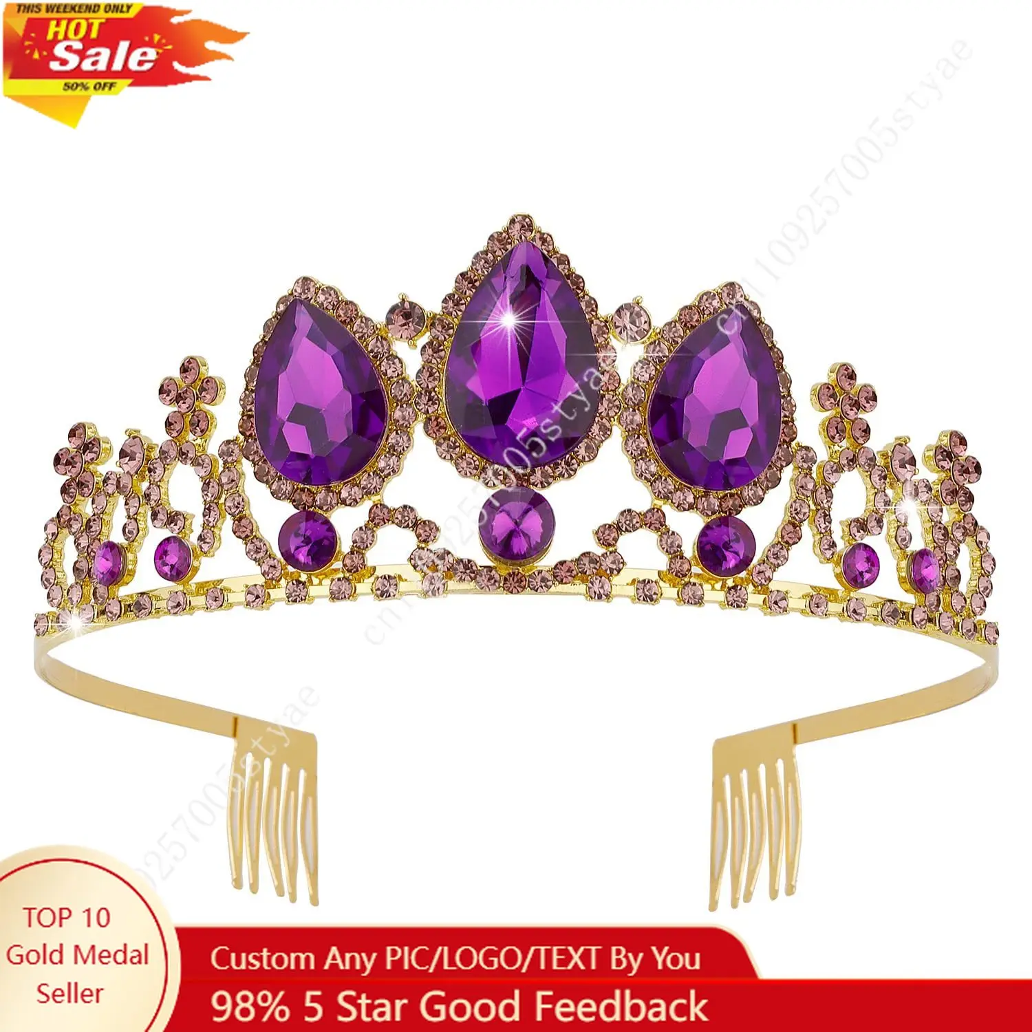 Disney Velscrun Prinzessinnen-Tiaras, Rapunzel-Kronen, Geburtstags-Stirnbänder, Lila Mädchen-Verkleidungskrone, Prinzessinnen-Geburtstagsdekorationen Image