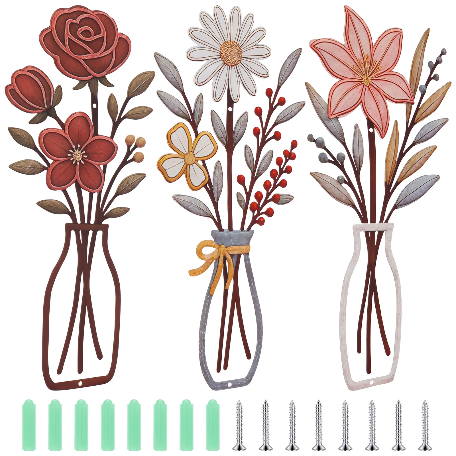 3 Stücke Blume Silhouette Malerei Wandtattoo Dekor Metall Blumen Wandkunst Minimalistisch Rustikal Bauernhaus Dekor Badezimmer Wanddekoration
