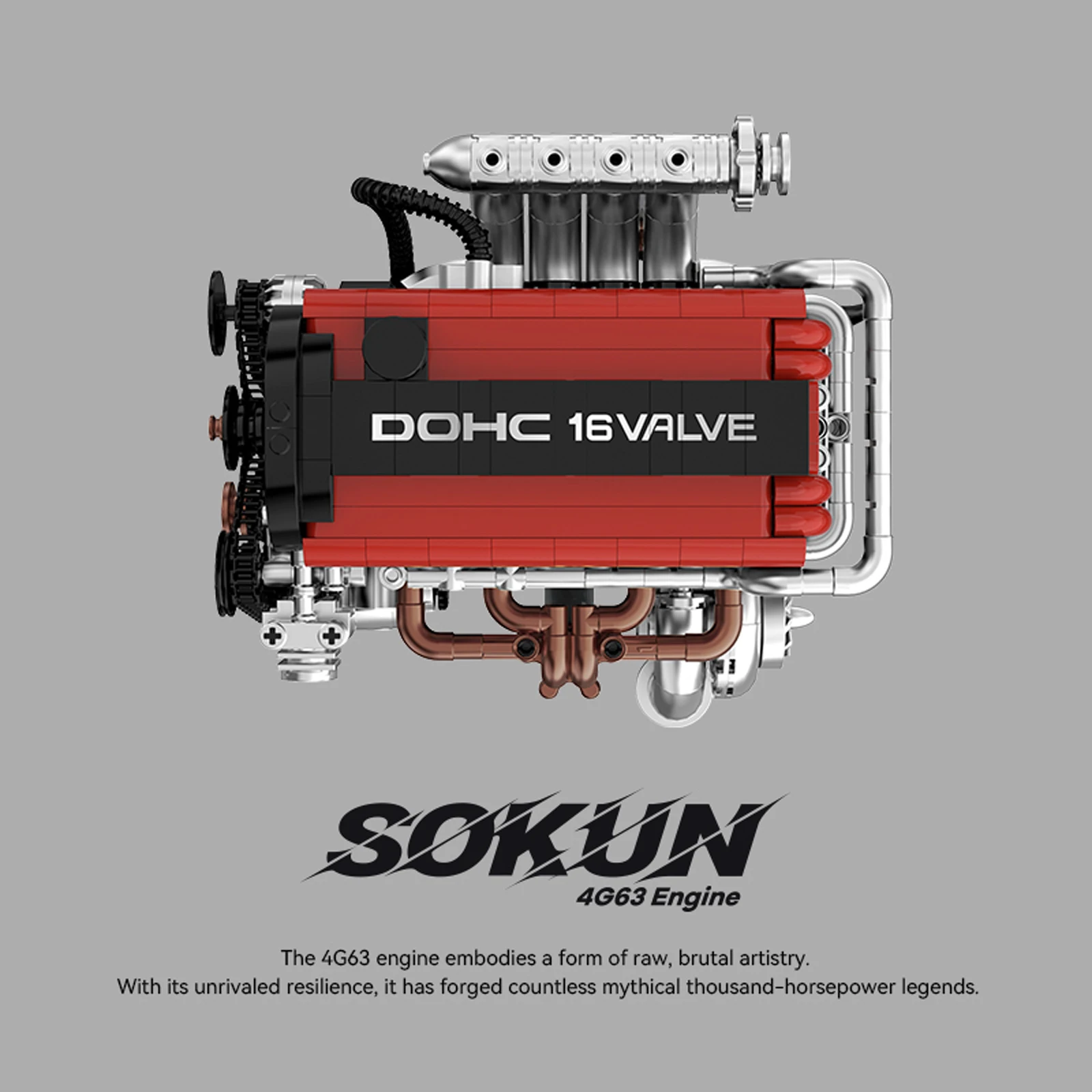 PB8861 918-teiliger 4G63T-Motormodell-Baukasten, Lehrreiches Konstruktionsspielzeug, MOC Technik-Bausteine für Erwachsene und Jungen Image