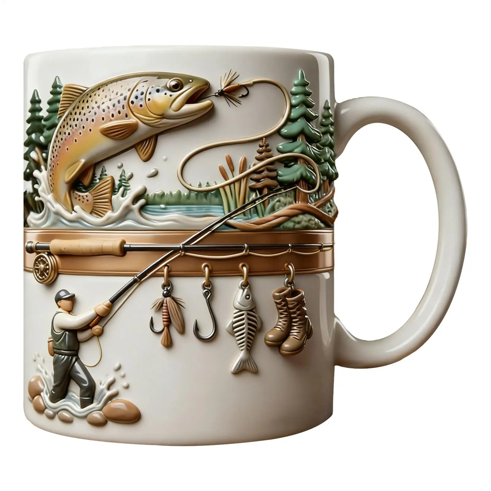 Angler-Tasse 350ml Keramik Lustige Neuheit Trinkgeschirr Fischer-Kaffeetasse für Kaltes Wetter Outdoor Angeln Camping Wandern Picknick Image