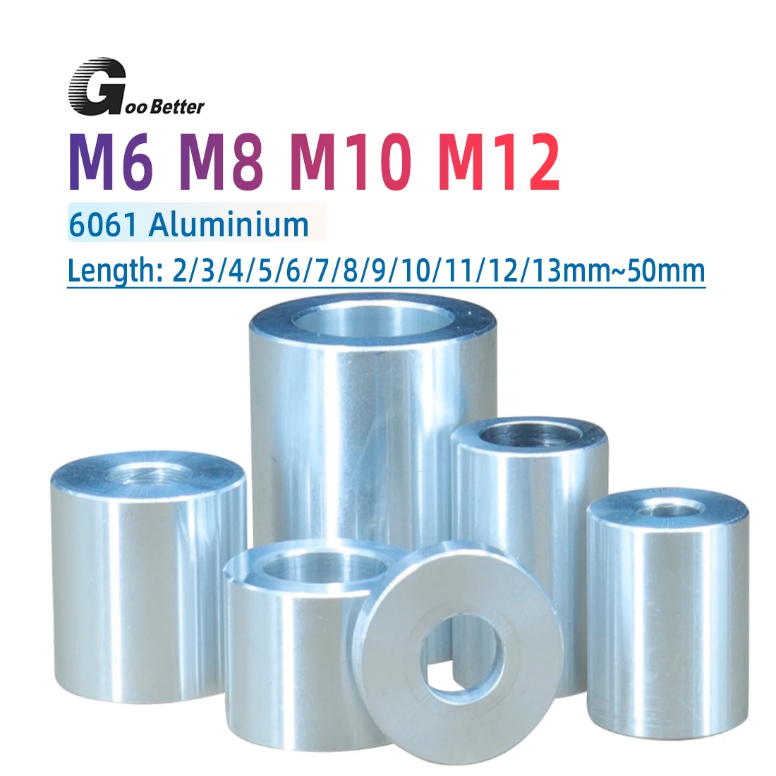 1 Stück M6 M8 M10 M12 Aluminium-Unterlegscheibe, rund, hohl, ohne Gewinde, Abstandshalter, Durchmesser 16 mm, 20 mm, Dicke 2/3/4/5/6/8/10/12 mm ~ 50 mm Image