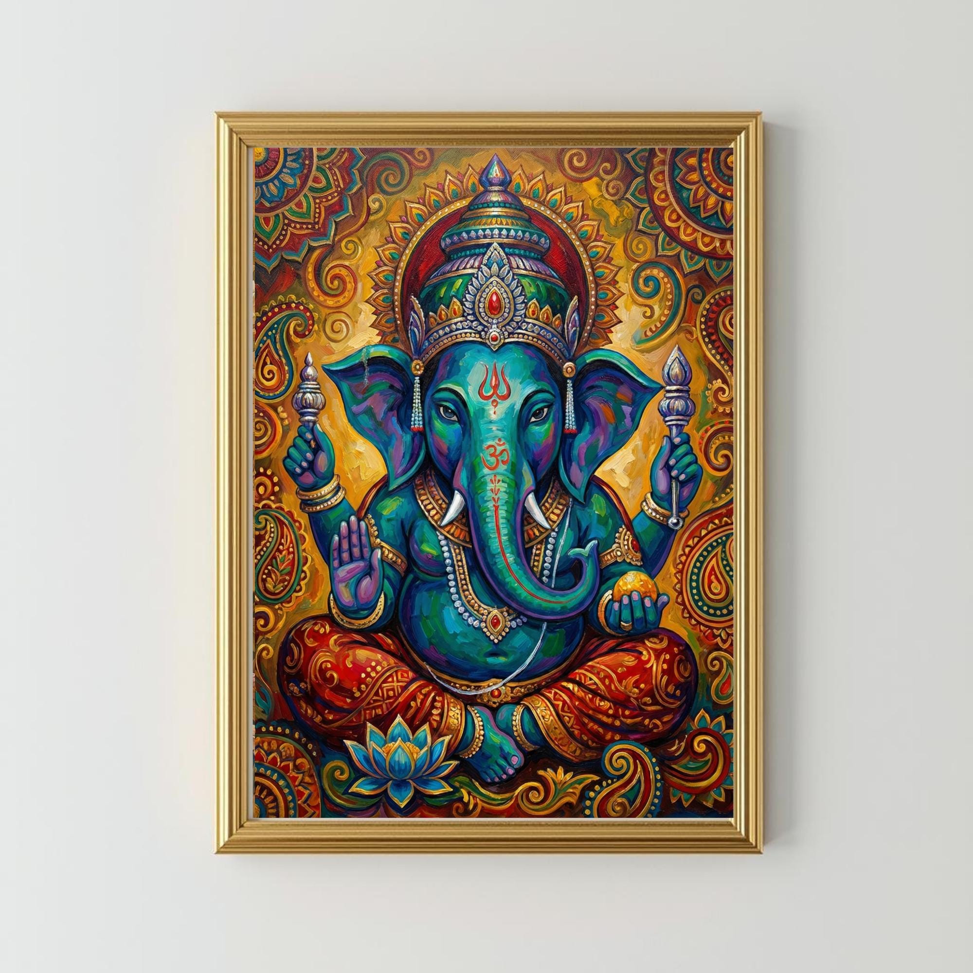 Lord Ganesha Wall Art, Dio indù, dipinto indiano, poster spirituale, Ganapati JI