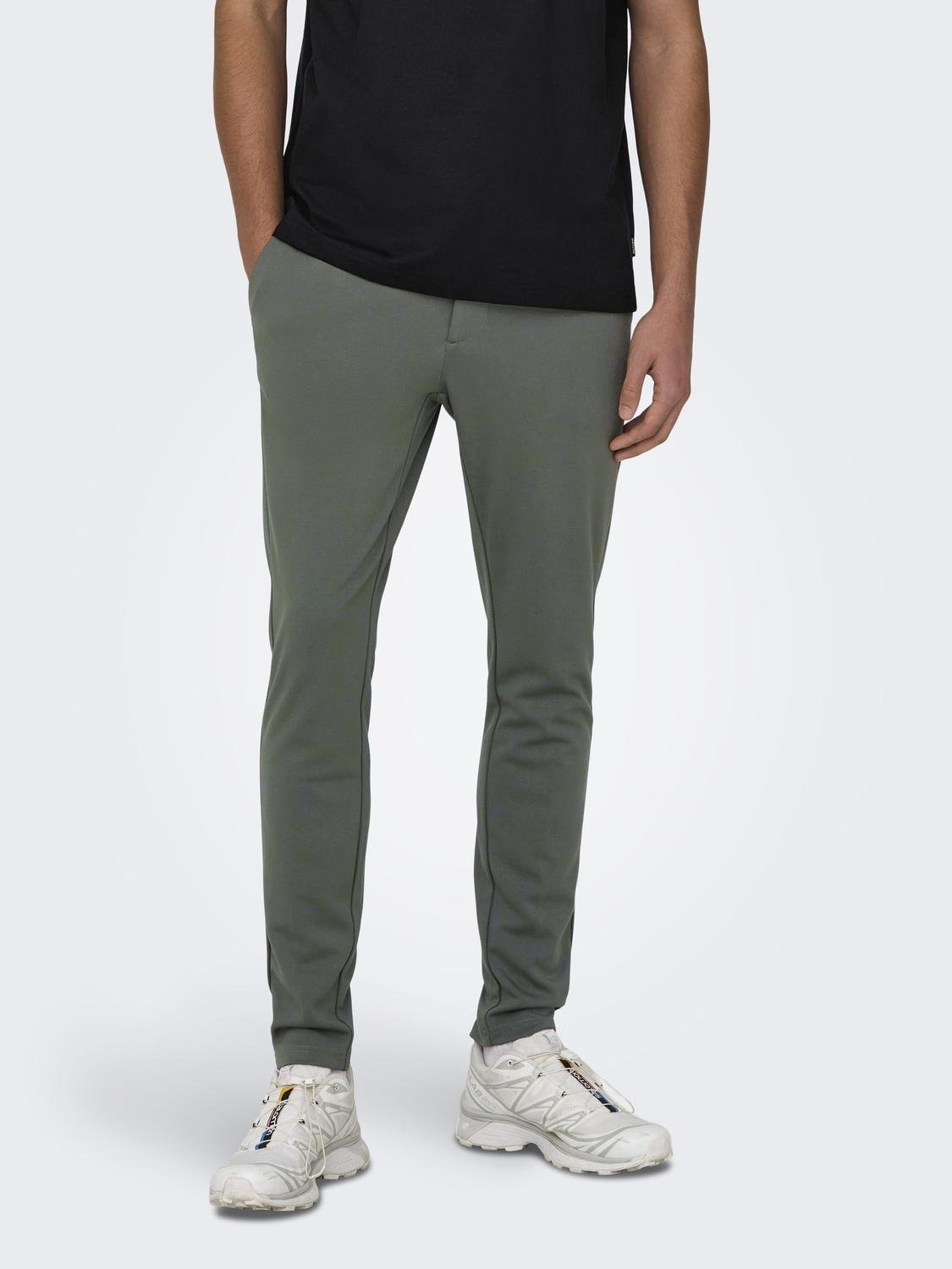 Chinohose ONLY & SONS "ONSMARK SLIM GW 0209 PANT NOOS", Herren, Gr. 32, Länge 30, grau (castor gray), Web, Obermaterial: 64% Viskose, 31% Polyester, 5% Elasthan, unifarben, slim fit lang, Hosen Chinohose, Viskosemischung, slim fit