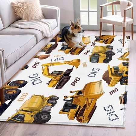Hallway Runner Rugs 2.7x5 Ft Construction Truck Non Slip Area Rugs for Kitchen Bedroom Entryway Cartoon Grips and Bulldozers Stirrup Car Washable Carpet Runner Rug Floor Mats for Bedroom