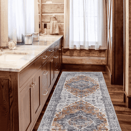 NICETOWN Runner Rug 2 x6 Vintage Floral Rug Non-Slip Washable Stain Resistance Carpet for Kitchen Living Room Brick Red & Black