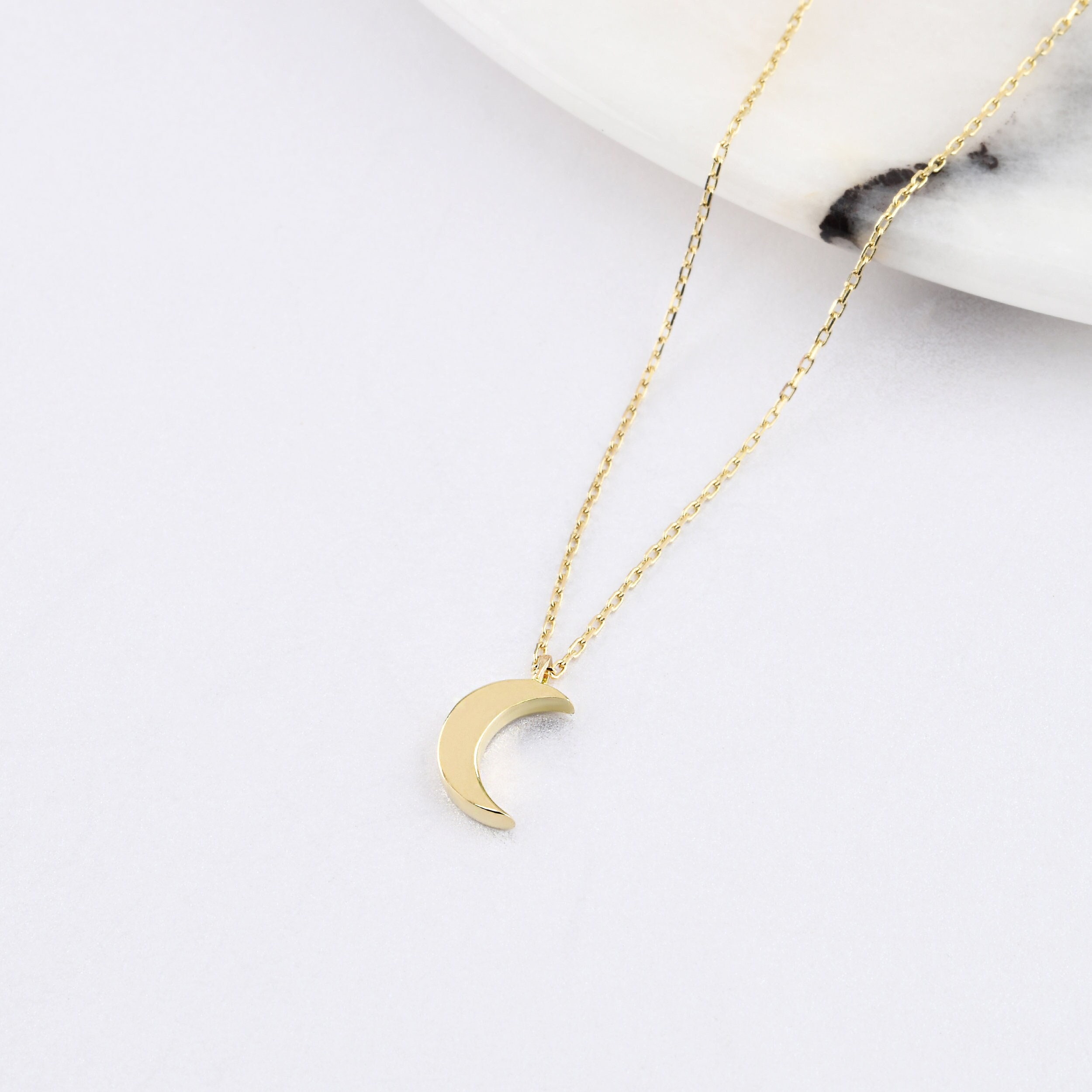 Mond Gold Halskette, 14K Gold Mond Halskette, Mond Charm Halskette, Calestial Halskette, Mond Halskette, 14K Gold Halskette, Mond Symbol Halskette.
