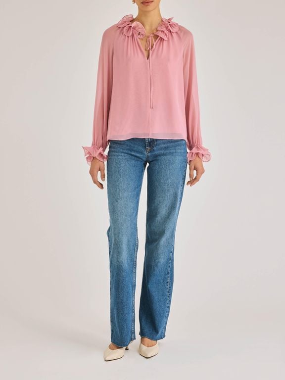 Sarita Long-Sleeve Top - Pink - Rebecca Taylor Tops