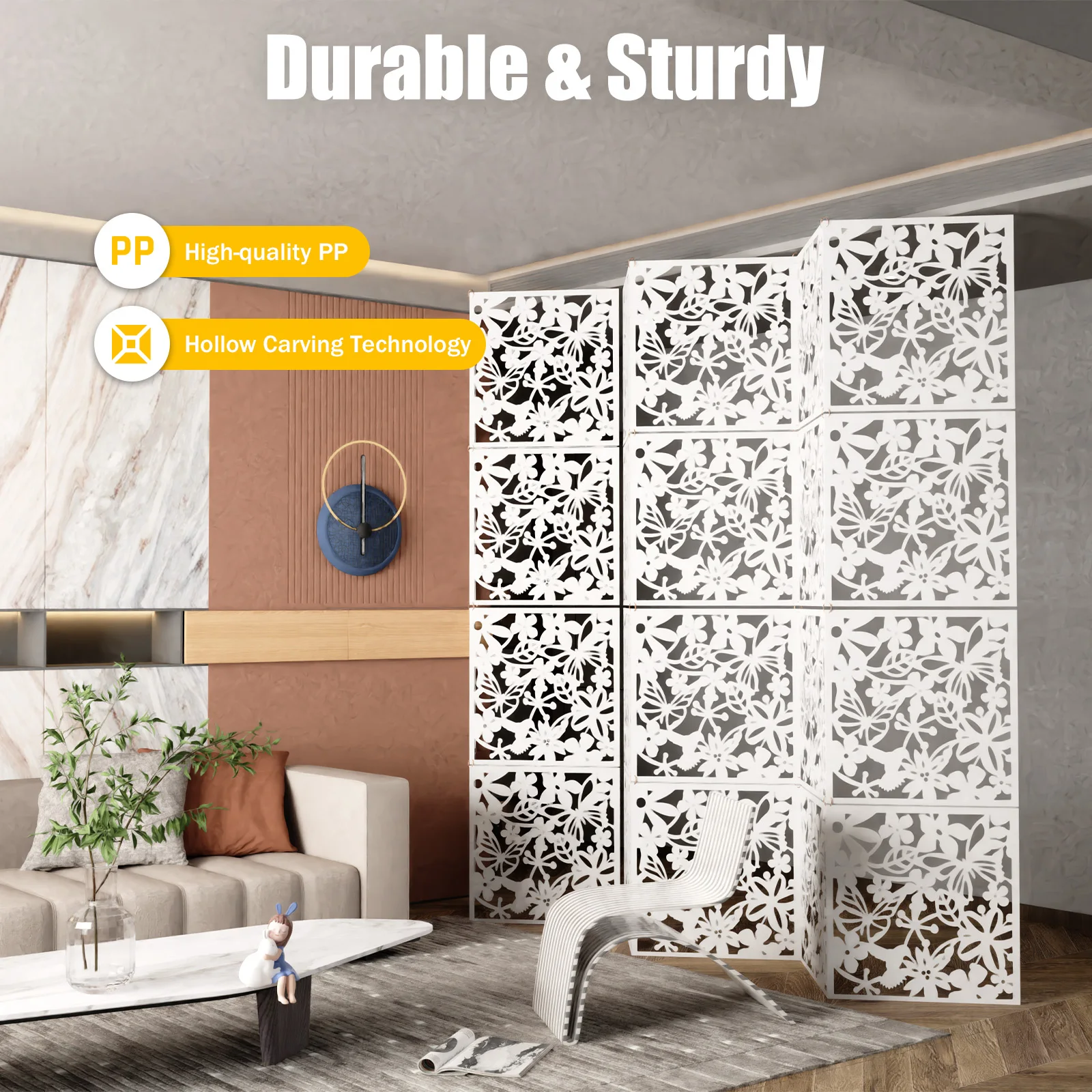 Divisorio per stanza sospesa da 12 pezzi, decorazione da parete pieghevole per schermo privacy, pannello divisorio moderno con intaglio cavo per l'arredamento dell'home office