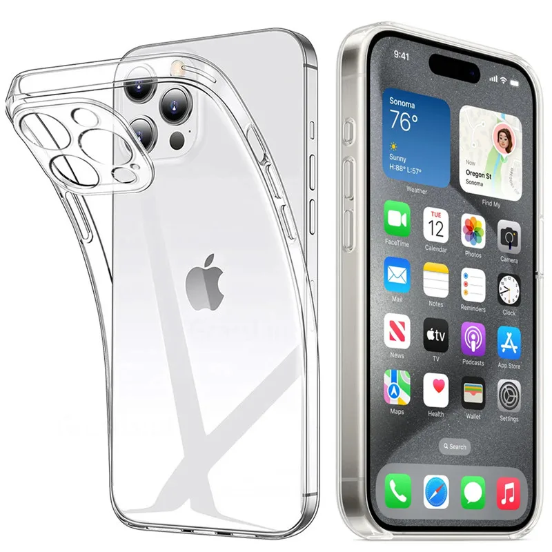 Custodia per telefono trasparente per iPhone 14 11 12 13 15 Pro Max Custodia morbida in silicone TPU per iPhone 12 13 Mini 14 Plus 16 Plus Cover posteriore