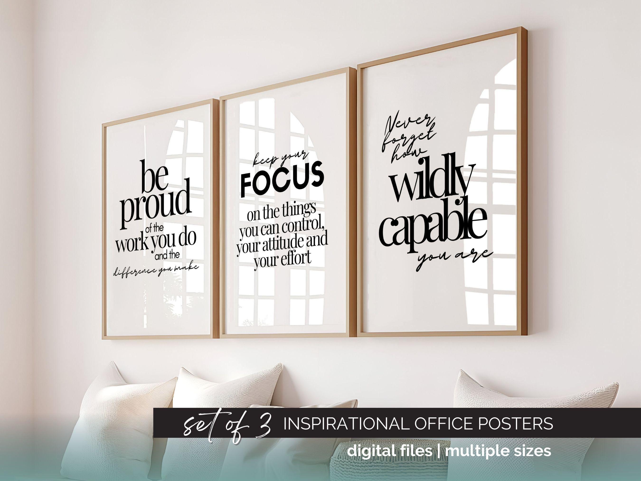 Set di 3 stampe digitali da parete motivazionali, poster con citazioni ispiratrici per l'arredamento dell'ufficio femminile, stampe con citazioni edif
