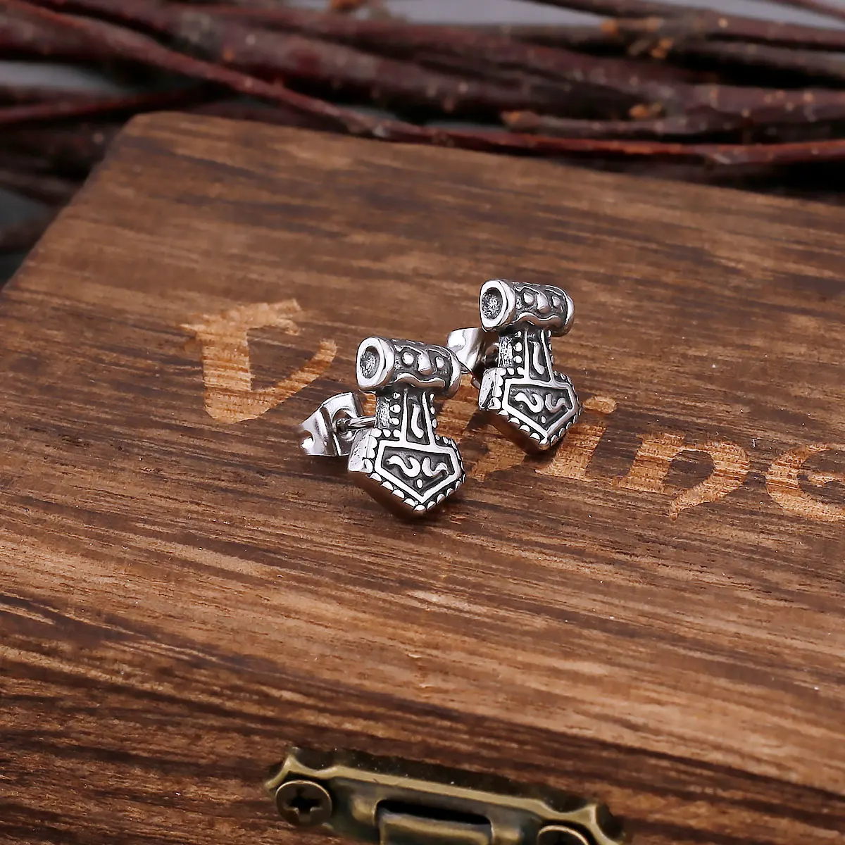 Nordic Vikings Anker Stud Ohrringe Für Männer Edelstahl Odin Thors Hammer Amulett Zubehör Vintage Mode Schmuck Geschenk Image
