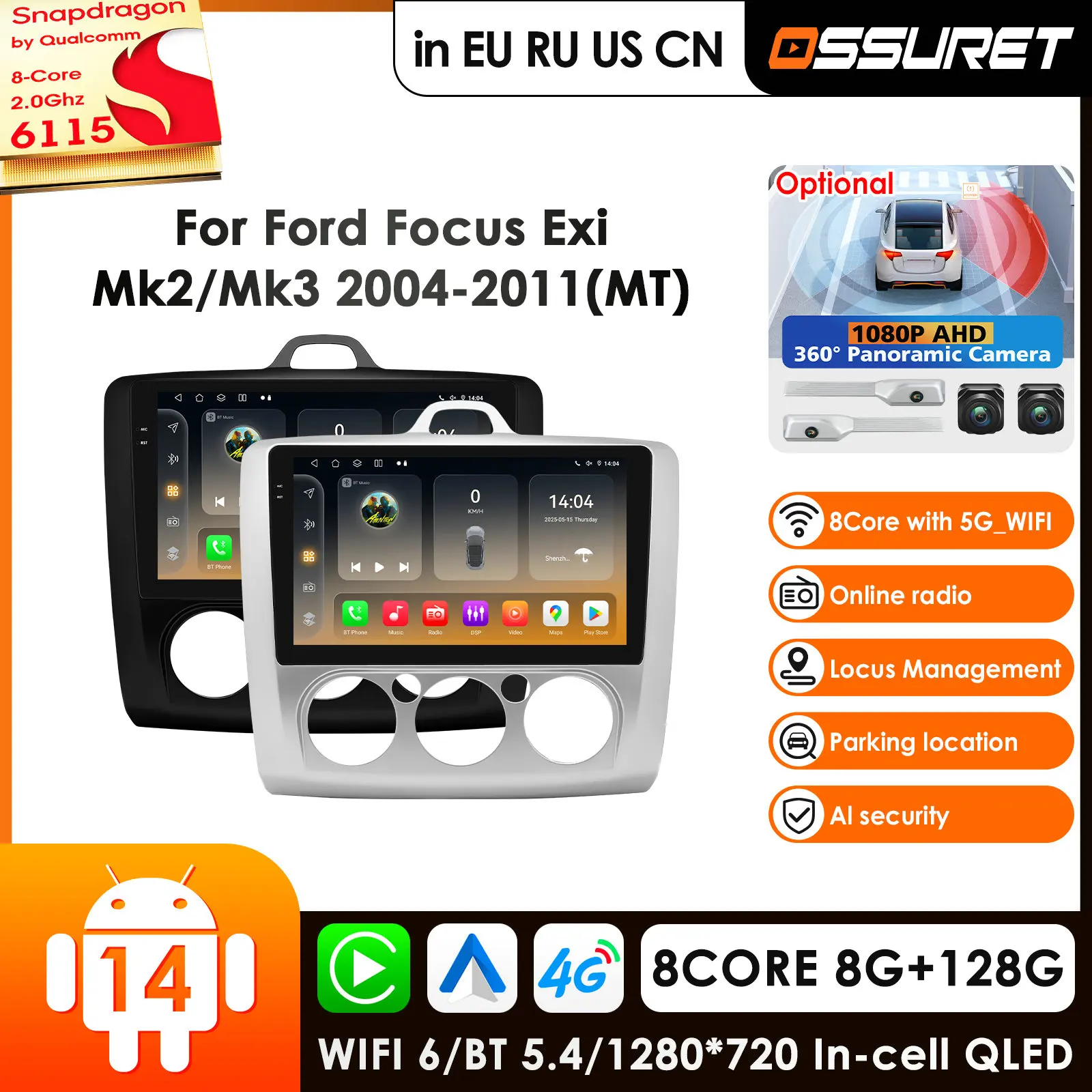 Carplay Auto Android Radio für Ford Focus 2 3 Mk2 Mk3 2004 2005-2011 Exi MT Auto 4G Multimedia Player GPS 2din 9 "2 Din Autoradio Image