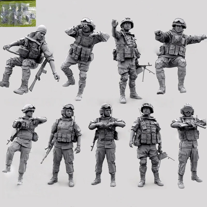 Hochwertiges 1:35 Gussharz-Modell, graues Kit, moderner Spezialeinheiten-Soldat, 9-Personen-Set, Modell unbemalt Image