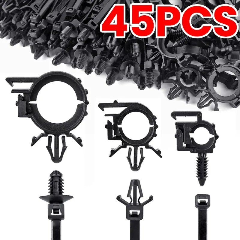 45 Stück Auto-Kabelbinder, Push-Mount, Kfz-Kabelbaum-Clips, selbstsicherndes Nylon-Kabelbinder-Befestigungsset für die Management von Motoren Image