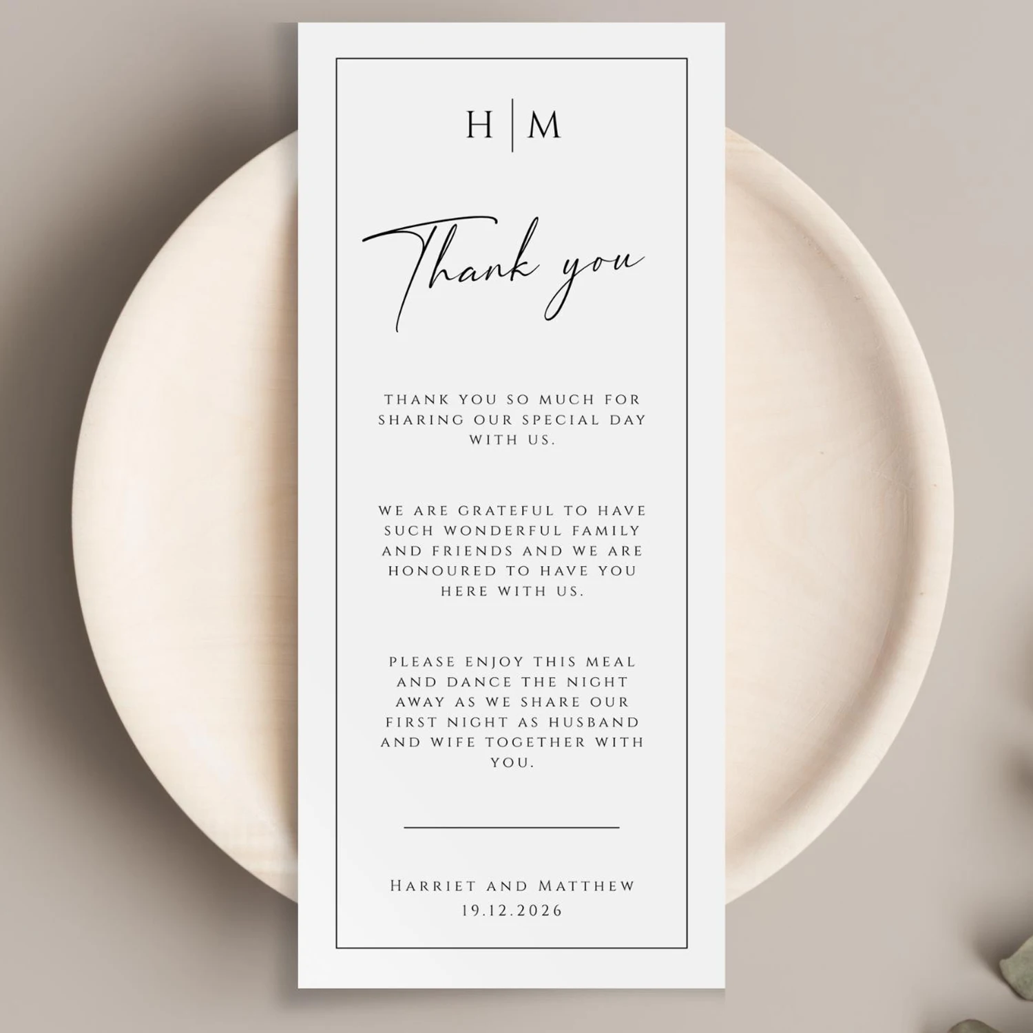 Personalisierte Tischkarte, Hochzeitstischdekoration, individuelle Dankeschön-Tischkarte, minimalistische Hochzeitseinladungen, bearbeitbare Tischdekoration Image