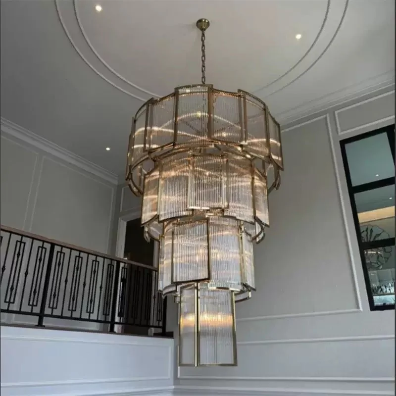 Moderner goldener Kristall-Kronleuchter aus Edelstahl für Treppenhaus, Deckenpendelleuchte für das Wohnzimmer, Glanz aus Edelstahl Image