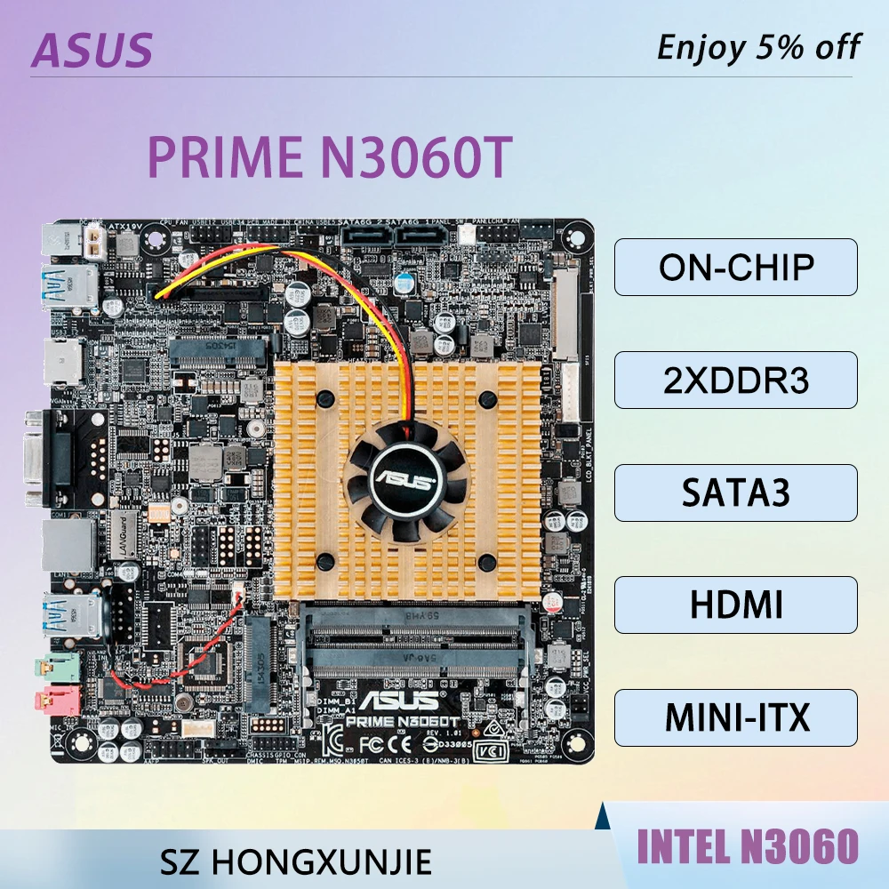 ASUS PRIME N3060T Intel SoC Motherboard unterstützt Intel Celeron N3060 CPU DDR3L SODIMM SATA 6 Gbit/s HDMI Mini-ITX Mainboard Image