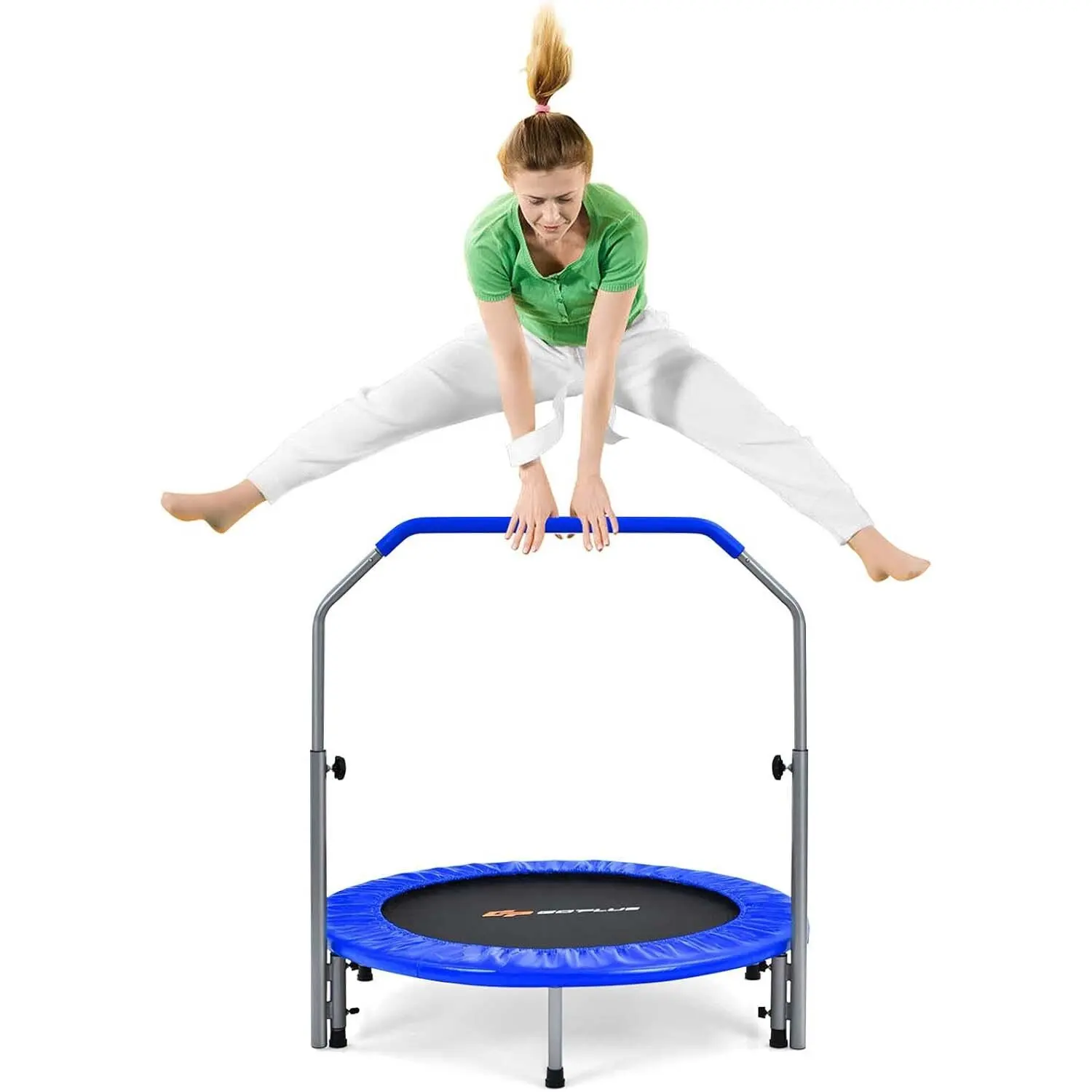 Φ101 cm Mini-Trampolin, mit höhen verstellbarem Griff, bis zu 150 kg Tragfähigkeit für Erwachsene und Kinder Image