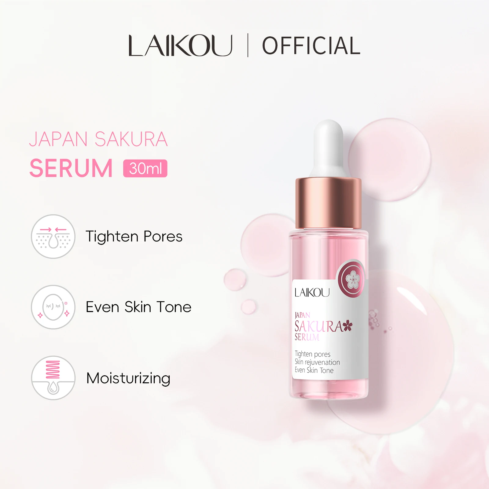 LAIKOU Japan Sakura Serum 30 ml Anti-Aging-Gesichtsserum verbessert die Gesamtkomplette. Gesichtsessenz reduziert feine Linien Image