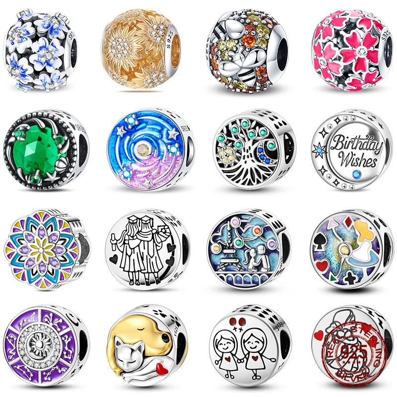 Heißer Verkauf 100 % 925 Sterling Silber Sonnenblume Blume Runde Perlen Serie Fit Original 925 Armband DIY Schmuck Machen frauen geschenk Image