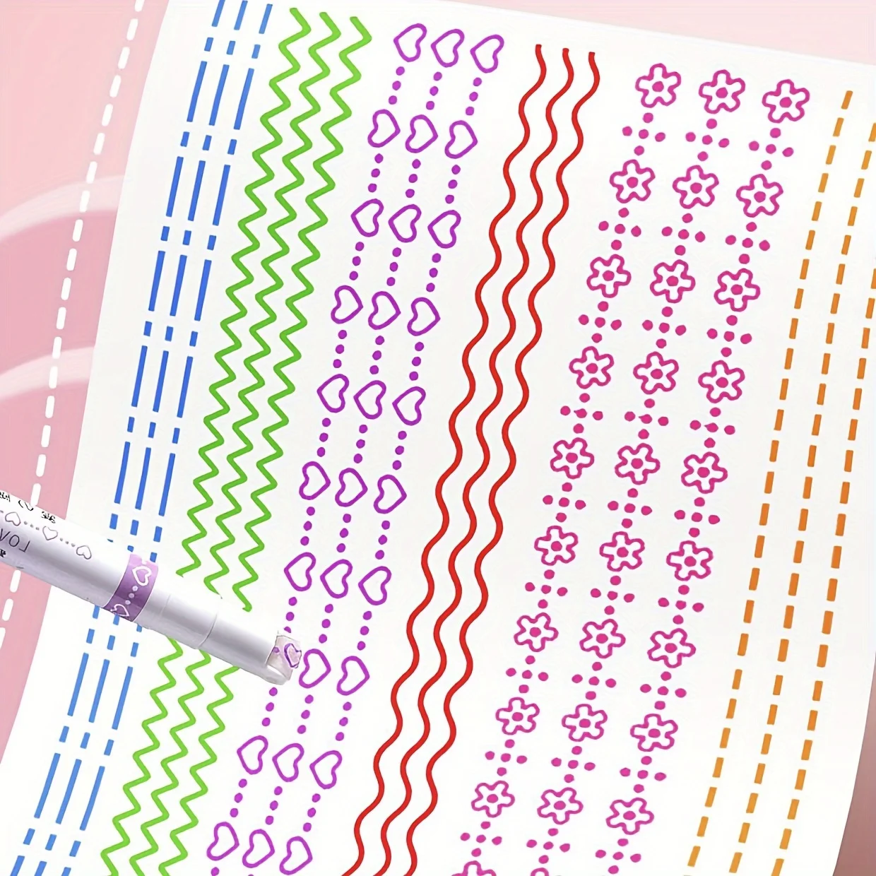 6 Stück farbige Curve-Textmarker, ein Satz mit 6 Stiften in verschiedenen Farben, 6 verschiedene gebogene, feine Linien, zum Notizen Image