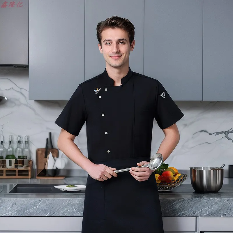 Sommer Dünne Atmungsaktive Mesh Koch Jacke Hotel Restaurant Küche Arbeitskleidung Konditorei Chef Steakhouse Kurzarm Uniform Image