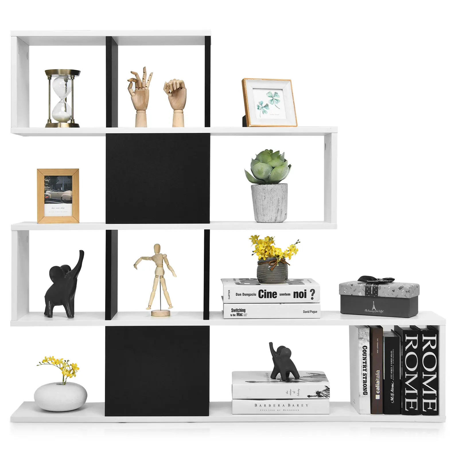 4-stöckiges Bücherregal, Raumteiler Regal aus Holz, freistehendes Treppenregal, Standregal Stufenregal für Wohnzimmer Image