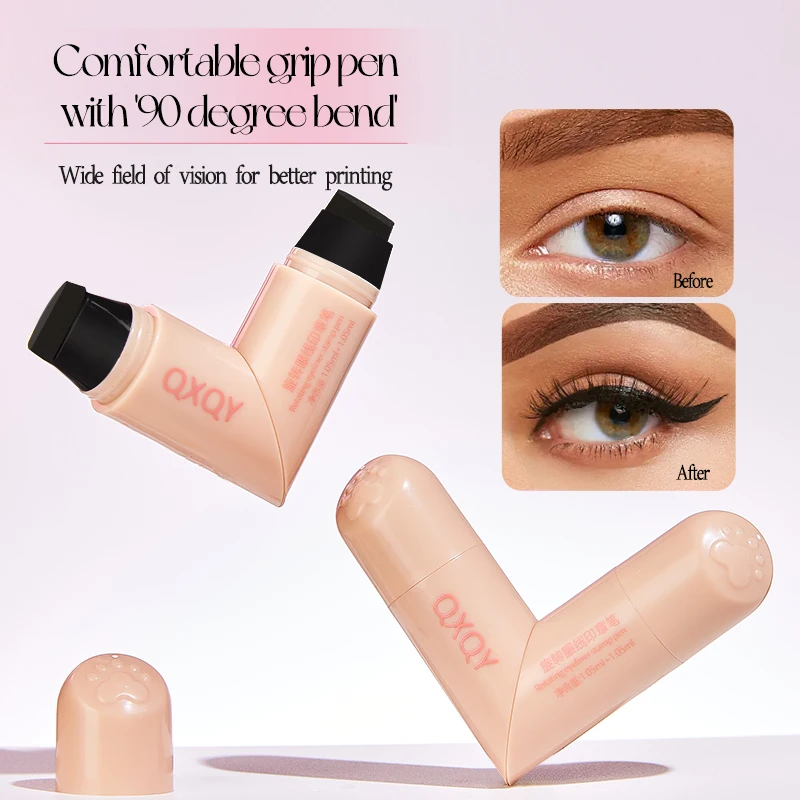QXQY Rotierender Doppelkopf-Eyeliner-Stempelstift, natürlich, langlebig, schnell trocknend, wasserdicht, einstempeliger Eyeliner für Anfänger Image