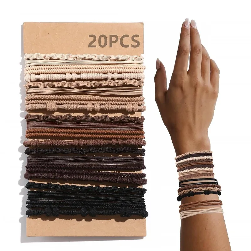 20 Stück Boho-Haargummis, Armbänder, Haargummis für dicke oder dünne Haare, 4 Stile, Boho-Krawatten für Pferdeschwanzhalter, 2,36 Zoll, ohne Schäden Image